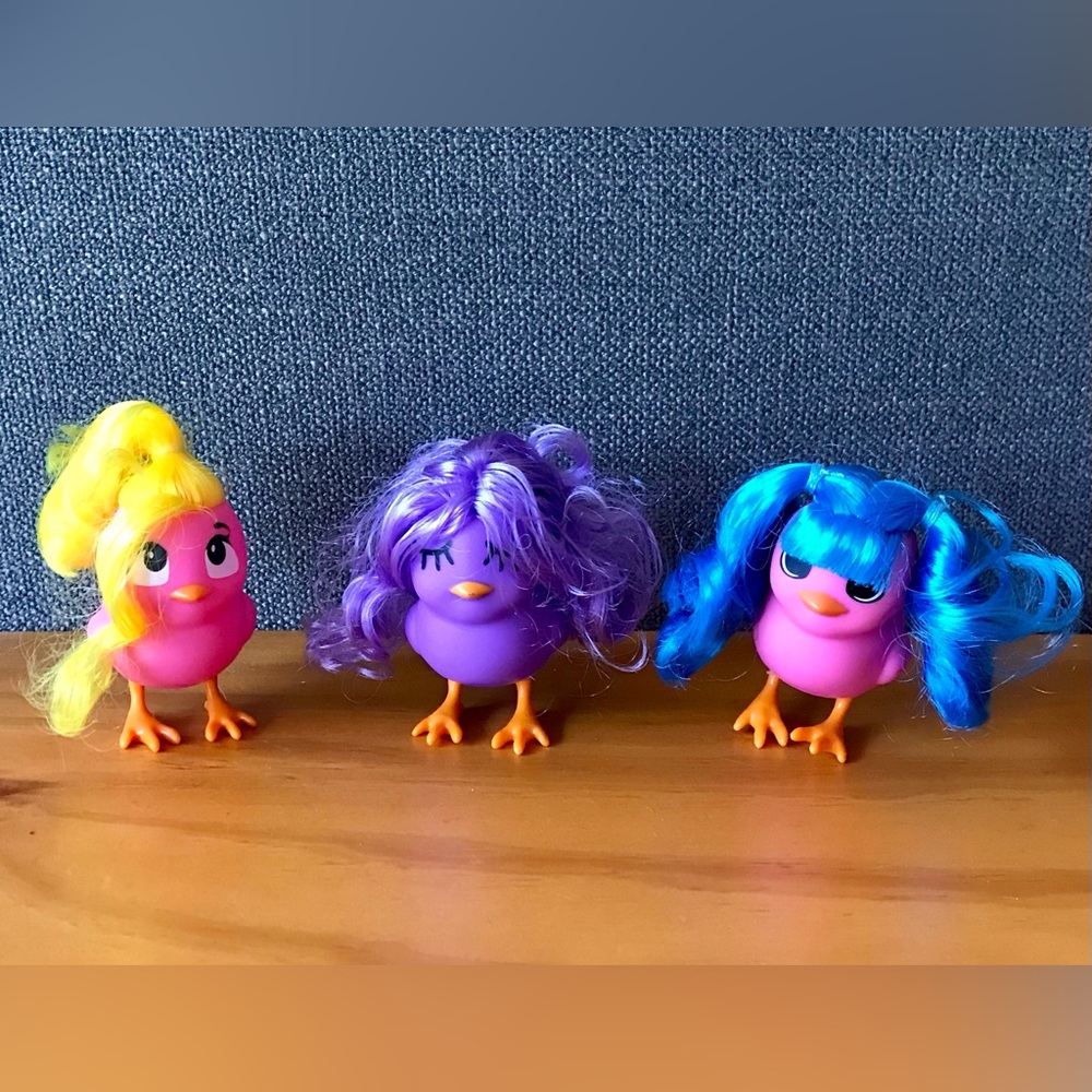 Lot 3 JAKKS PACIFIC Chicks With Wigs Easter Chicks Funny Holiday Decorations Toy